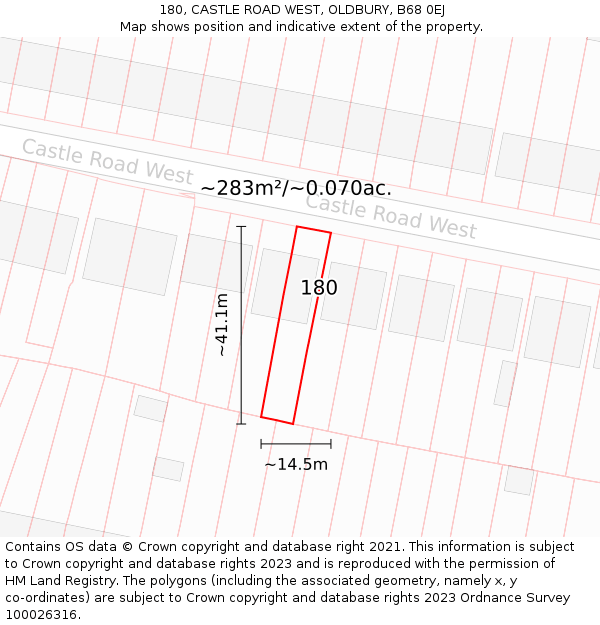 180, CASTLE ROAD WEST, OLDBURY, B68 0EJ: Plot and title map