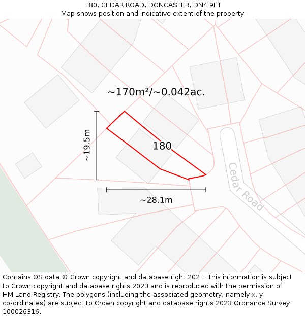 180, CEDAR ROAD, DONCASTER, DN4 9ET: Plot and title map