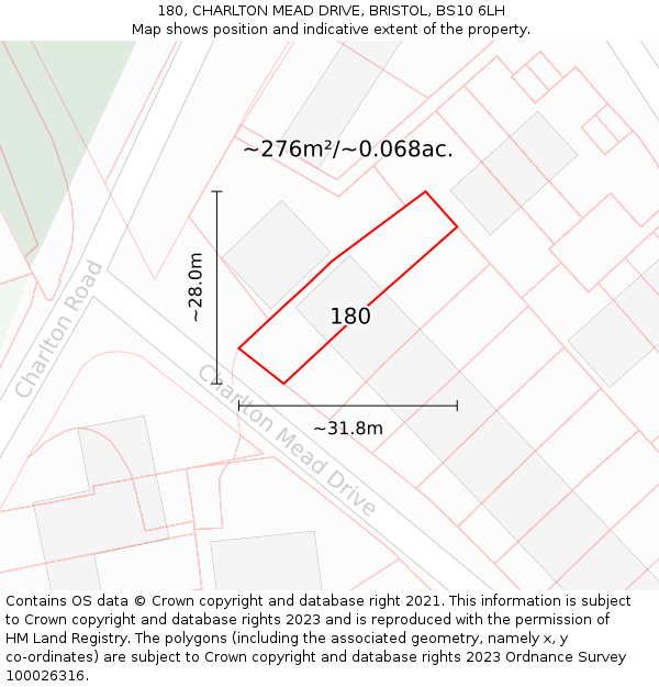 180, CHARLTON MEAD DRIVE, BRISTOL, BS10 6LH: Plot and title map