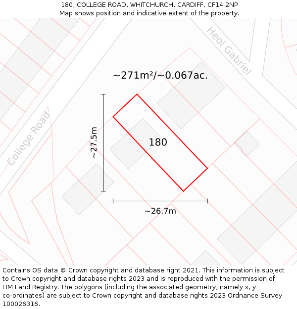 180, COLLEGE ROAD, WHITCHURCH, CARDIFF, CF14 2NP: Plot and title map