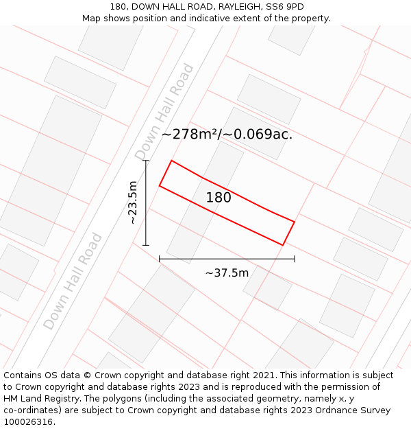 180, DOWN HALL ROAD, RAYLEIGH, SS6 9PD: Plot and title map