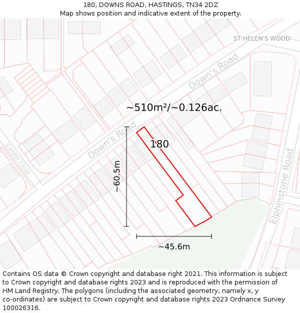 180, DOWNS ROAD, HASTINGS, TN34 2DZ: Plot and title map
