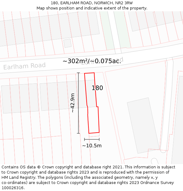180, EARLHAM ROAD, NORWICH, NR2 3RW: Plot and title map