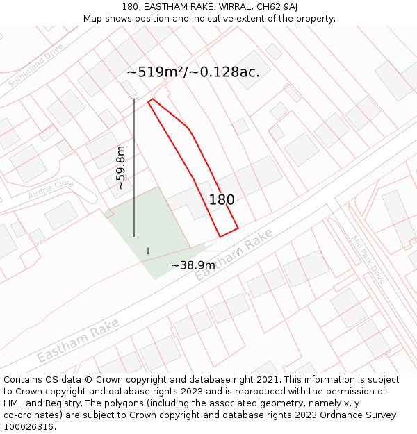 180, EASTHAM RAKE, WIRRAL, CH62 9AJ: Plot and title map