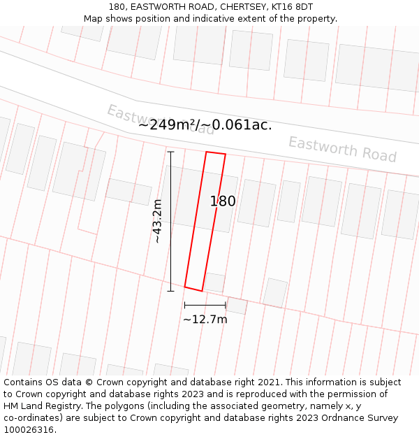 180, EASTWORTH ROAD, CHERTSEY, KT16 8DT: Plot and title map