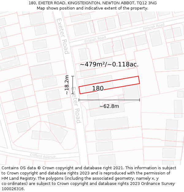 180, EXETER ROAD, KINGSTEIGNTON, NEWTON ABBOT, TQ12 3NG: Plot and title map