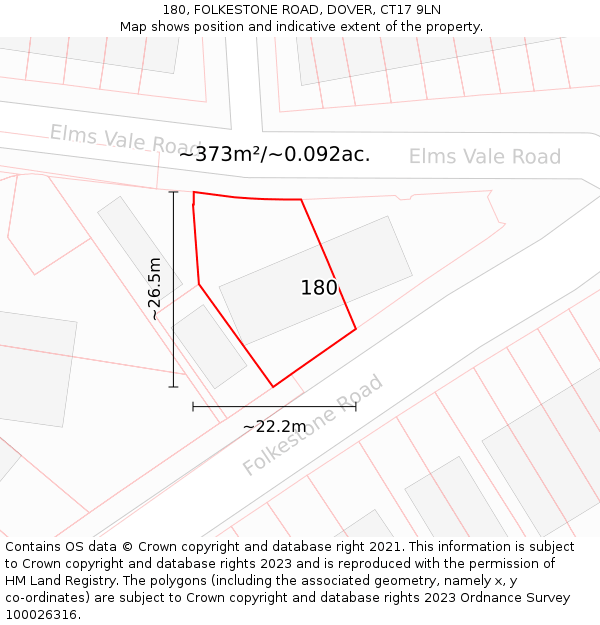 180, FOLKESTONE ROAD, DOVER, CT17 9LN: Plot and title map
