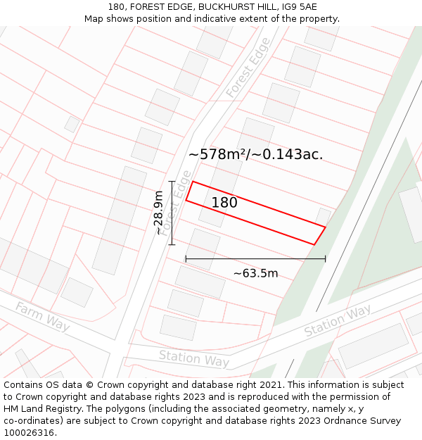 180, FOREST EDGE, BUCKHURST HILL, IG9 5AE: Plot and title map
