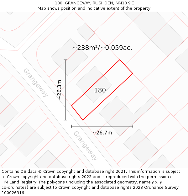 180, GRANGEWAY, RUSHDEN, NN10 9JE: Plot and title map