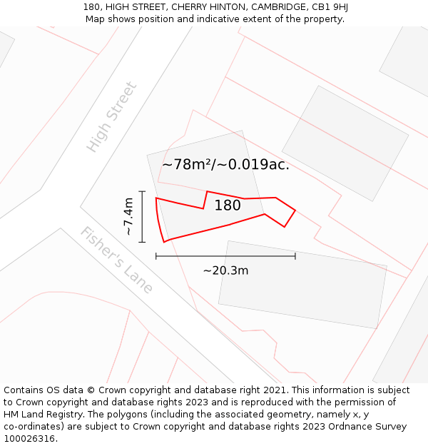 180, HIGH STREET, CHERRY HINTON, CAMBRIDGE, CB1 9HJ: Plot and title map