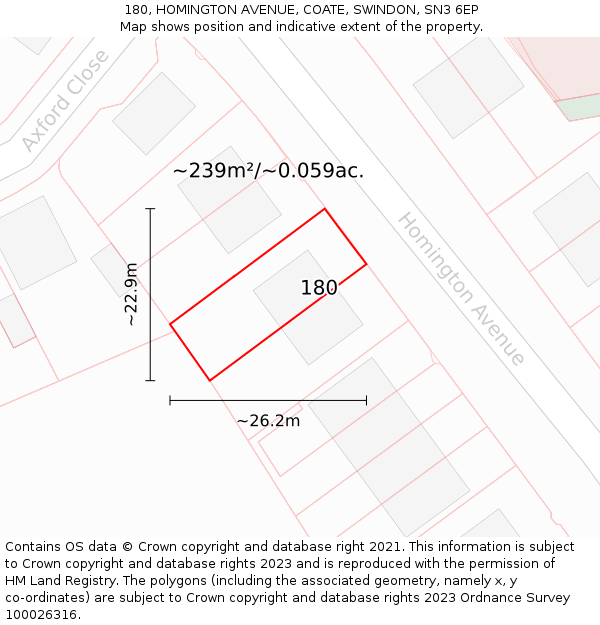 180, HOMINGTON AVENUE, COATE, SWINDON, SN3 6EP: Plot and title map