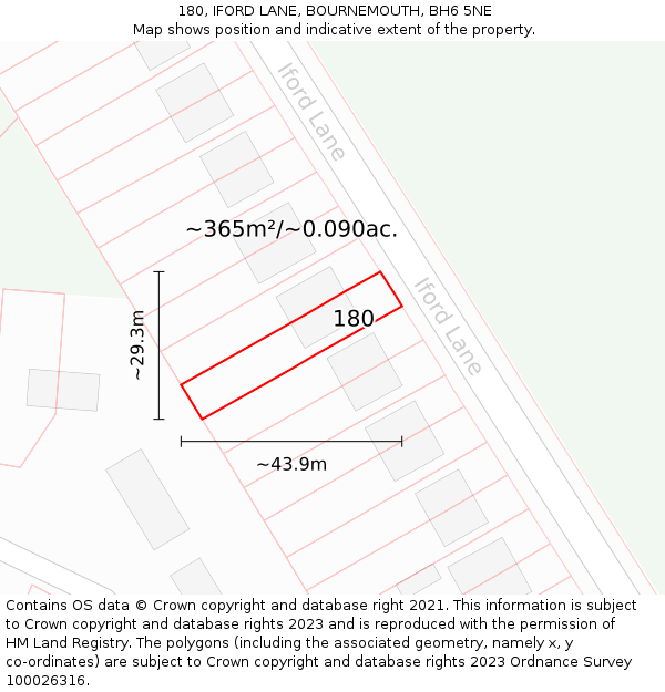 180, IFORD LANE, BOURNEMOUTH, BH6 5NE: Plot and title map