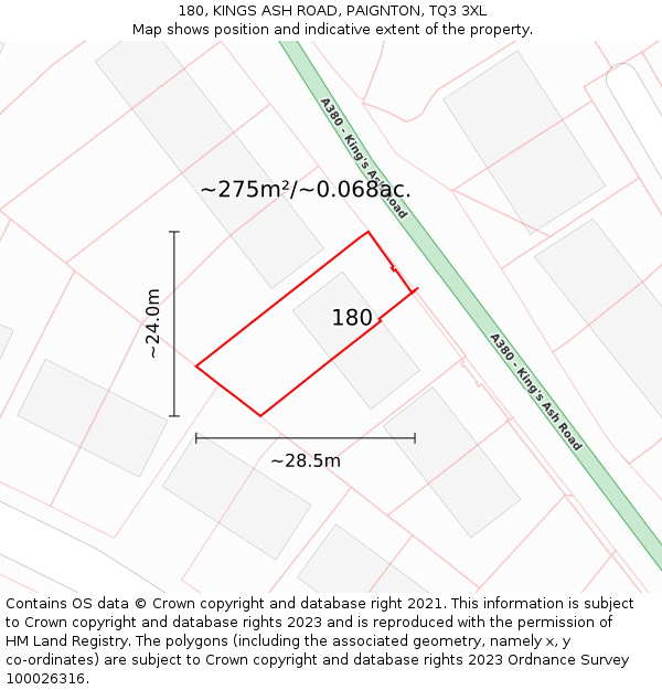 180, KINGS ASH ROAD, PAIGNTON, TQ3 3XL: Plot and title map
