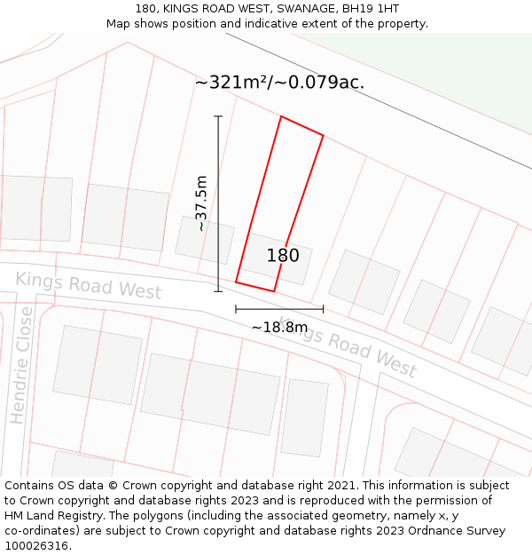180, KINGS ROAD WEST, SWANAGE, BH19 1HT: Plot and title map