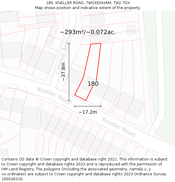 180, KNELLER ROAD, TWICKENHAM, TW2 7DX: Plot and title map