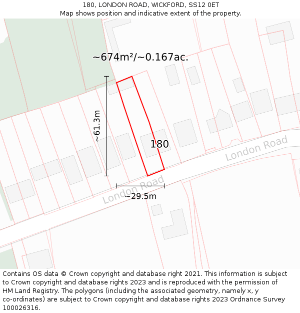 180, LONDON ROAD, WICKFORD, SS12 0ET: Plot and title map