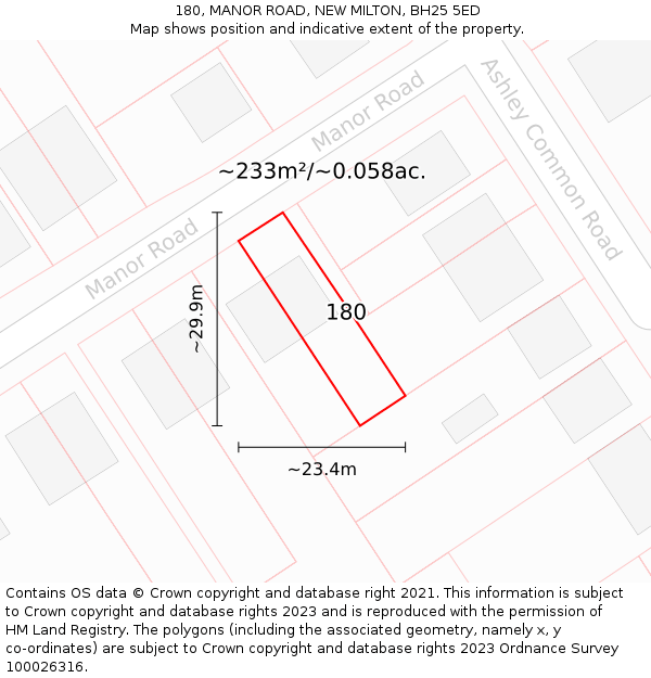 180, MANOR ROAD, NEW MILTON, BH25 5ED: Plot and title map