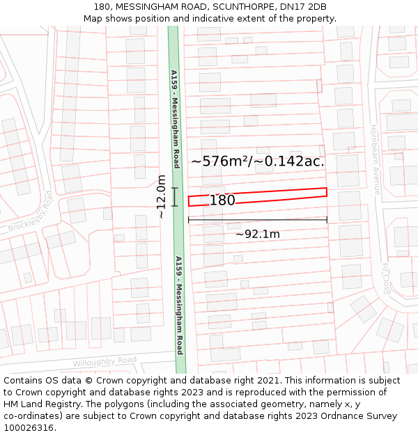 180, MESSINGHAM ROAD, SCUNTHORPE, DN17 2DB: Plot and title map