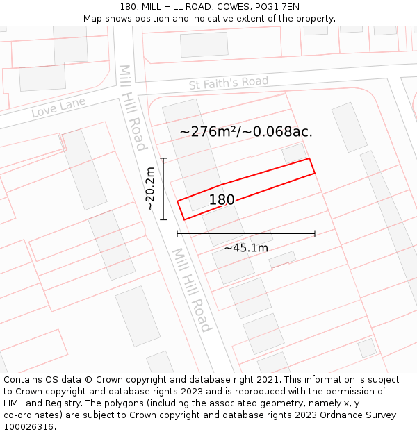 180, MILL HILL ROAD, COWES, PO31 7EN: Plot and title map