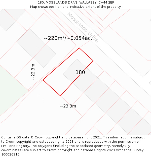 180, MOSSLANDS DRIVE, WALLASEY, CH44 2EF: Plot and title map