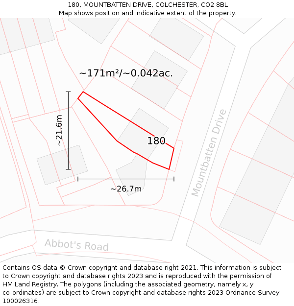 180, MOUNTBATTEN DRIVE, COLCHESTER, CO2 8BL: Plot and title map