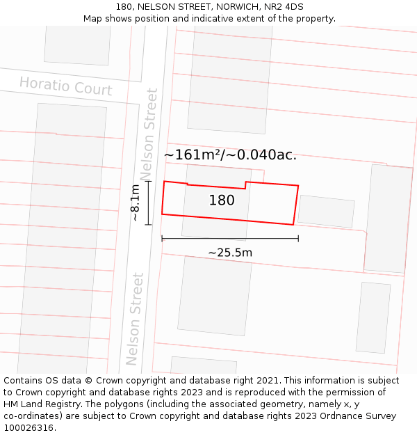 180, NELSON STREET, NORWICH, NR2 4DS: Plot and title map