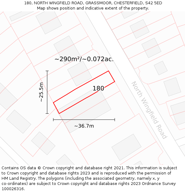 180, NORTH WINGFIELD ROAD, GRASSMOOR, CHESTERFIELD, S42 5ED: Plot and title map