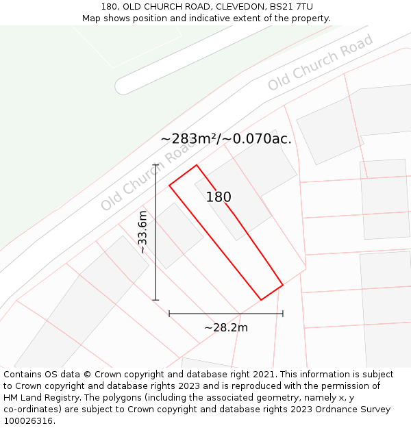 180, OLD CHURCH ROAD, CLEVEDON, BS21 7TU: Plot and title map