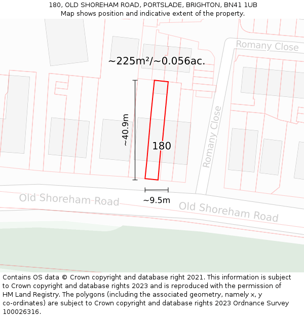 180, OLD SHOREHAM ROAD, PORTSLADE, BRIGHTON, BN41 1UB: Plot and title map