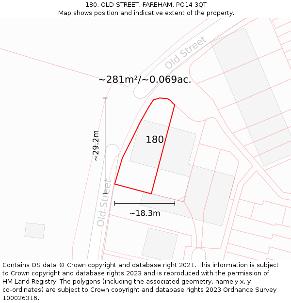 180, OLD STREET, FAREHAM, PO14 3QT: Plot and title map