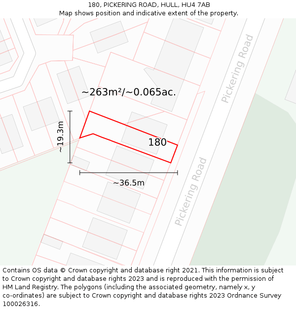 180, PICKERING ROAD, HULL, HU4 7AB: Plot and title map
