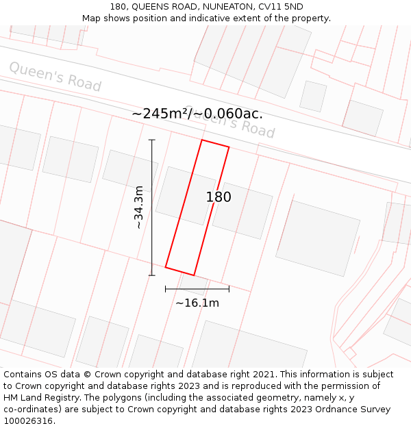 180, QUEENS ROAD, NUNEATON, CV11 5ND: Plot and title map