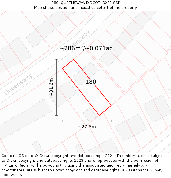 180, QUEENSWAY, DIDCOT, OX11 8SP: Plot and title map