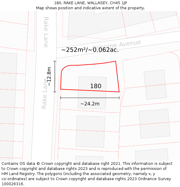 180, RAKE LANE, WALLASEY, CH45 1JP: Plot and title map