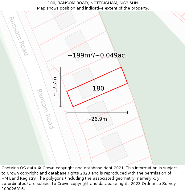 180, RANSOM ROAD, NOTTINGHAM, NG3 5HN: Plot and title map