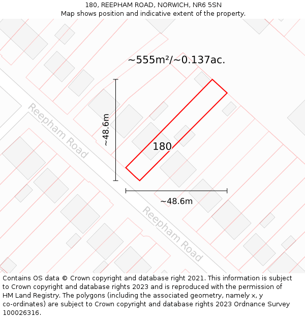 180, REEPHAM ROAD, NORWICH, NR6 5SN: Plot and title map