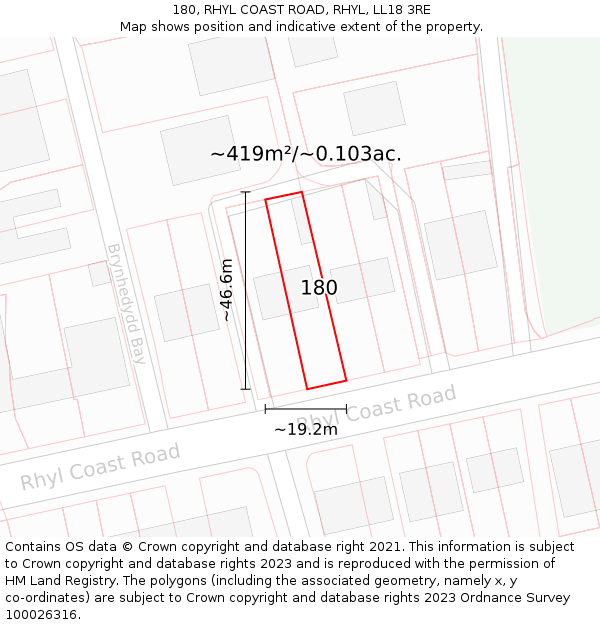 180, RHYL COAST ROAD, RHYL, LL18 3RE: Plot and title map