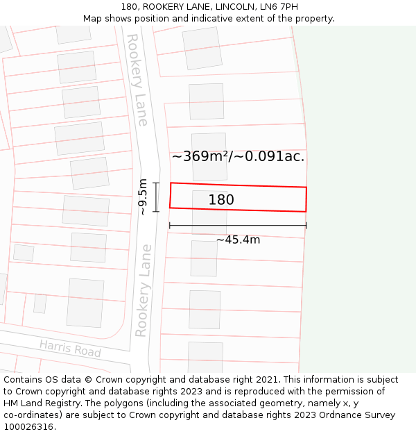 180, ROOKERY LANE, LINCOLN, LN6 7PH: Plot and title map