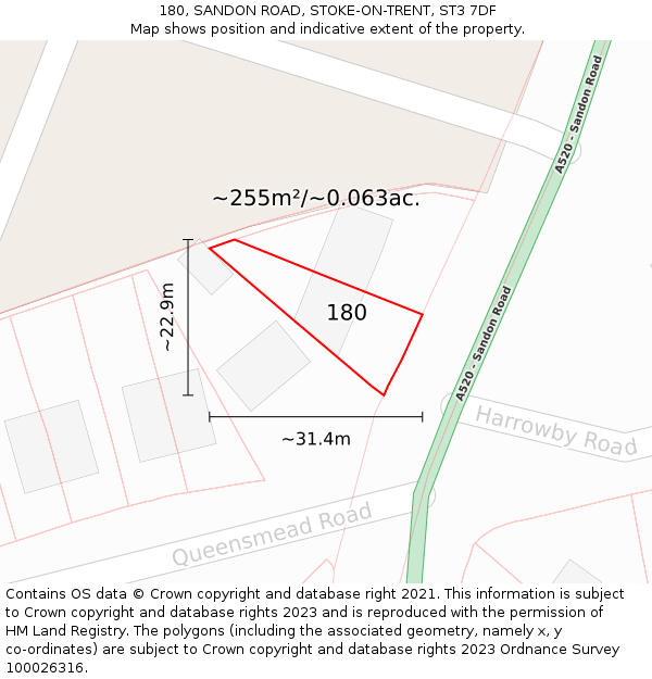 180, SANDON ROAD, STOKE-ON-TRENT, ST3 7DF: Plot and title map