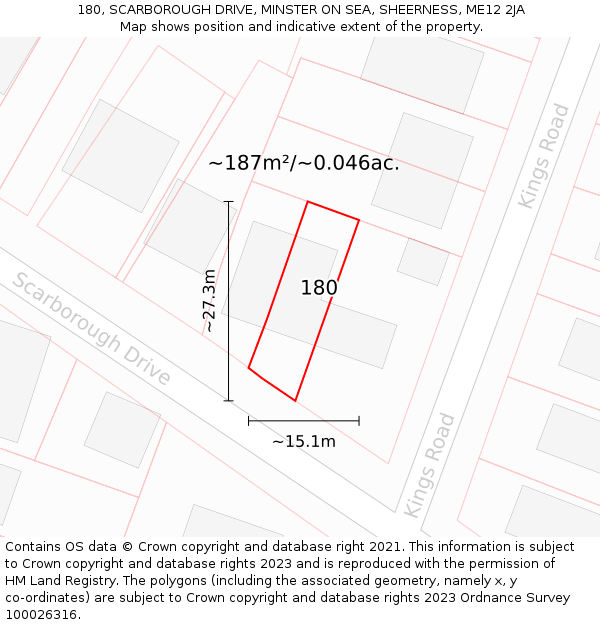 180, SCARBOROUGH DRIVE, MINSTER ON SEA, SHEERNESS, ME12 2JA: Plot and title map