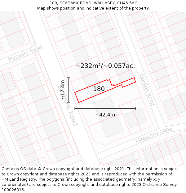 180, SEABANK ROAD, WALLASEY, CH45 5AG: Plot and title map