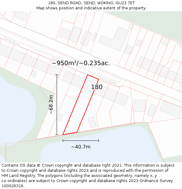 180, SEND ROAD, SEND, WOKING, GU23 7ET: Plot and title map