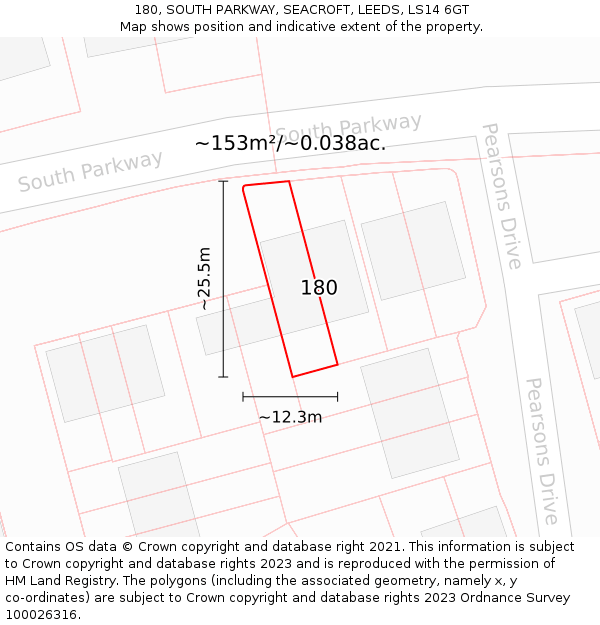 180, SOUTH PARKWAY, SEACROFT, LEEDS, LS14 6GT: Plot and title map