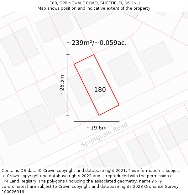 180, SPRINGVALE ROAD, SHEFFIELD, S6 3NU: Plot and title map
