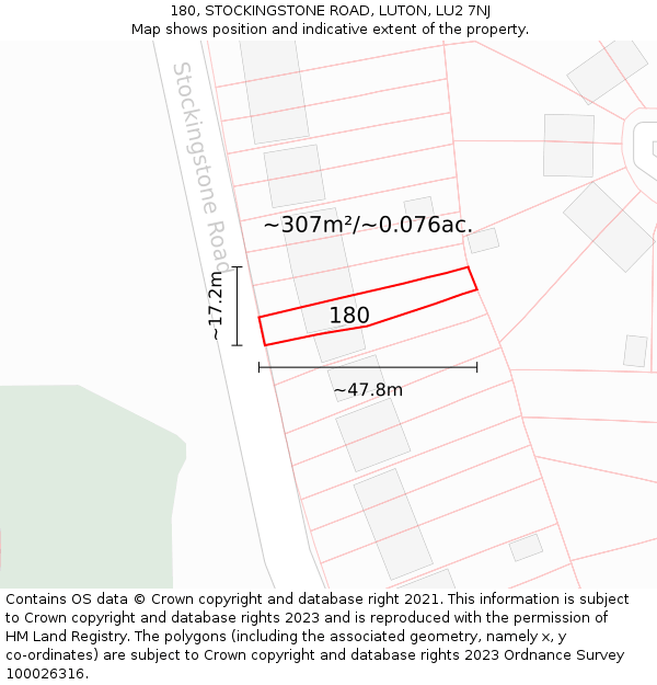 180, STOCKINGSTONE ROAD, LUTON, LU2 7NJ: Plot and title map