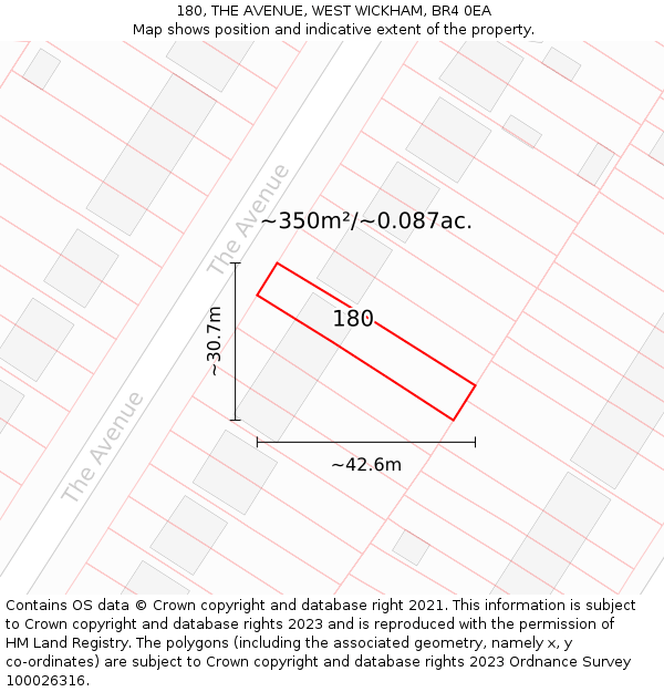 180, THE AVENUE, WEST WICKHAM, BR4 0EA: Plot and title map