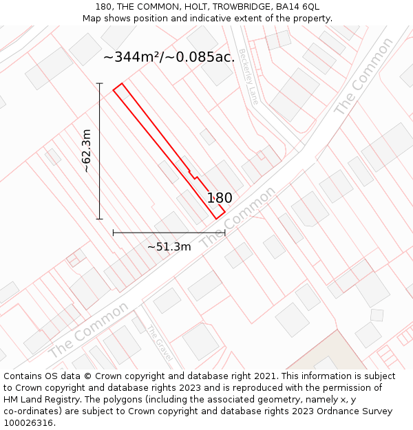 180, THE COMMON, HOLT, TROWBRIDGE, BA14 6QL: Plot and title map