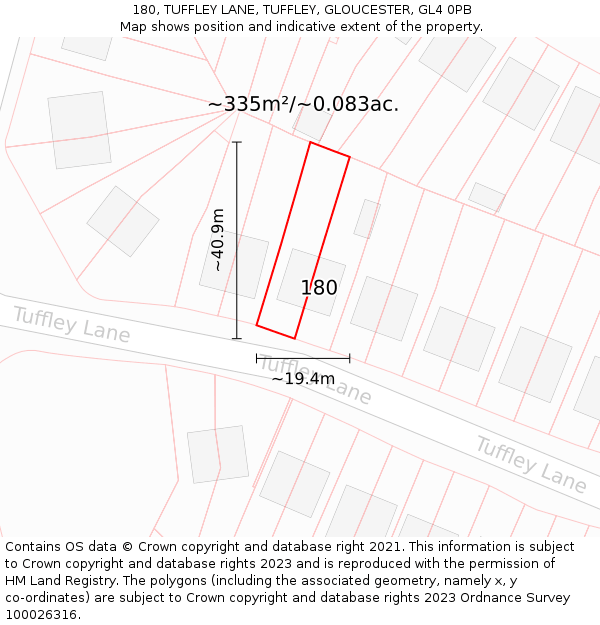 180, TUFFLEY LANE, TUFFLEY, GLOUCESTER, GL4 0PB: Plot and title map