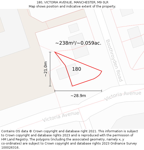 180, VICTORIA AVENUE, MANCHESTER, M9 0LR: Plot and title map