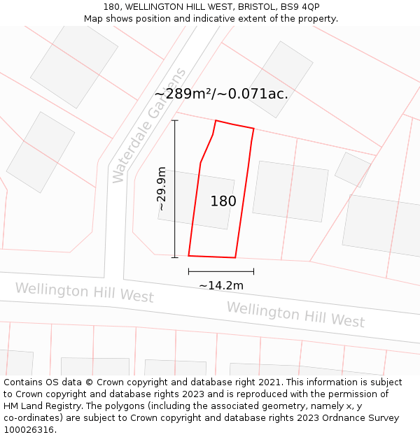 180, WELLINGTON HILL WEST, BRISTOL, BS9 4QP: Plot and title map